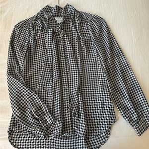 J Crew Houndstooth Tie Neck Shirt